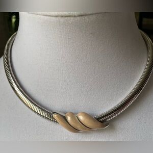 Vintage Monet Silver-Tone Collar Necklace with Cream Sculpted Waves